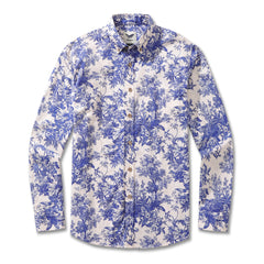 Camisa hawaiana para hombre Camisa Aloha de manga larga con botones de algodón con estampado de paisaje rural