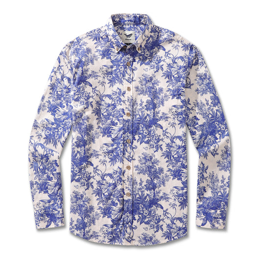 Camicia hawaiana da uomo Camicia Aloha a maniche lunghe in cotone con stampa di paesaggi rurali