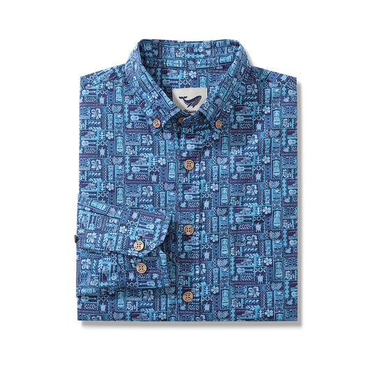 Chemise hawaïenne pour hommes TIKI Paradise Chemise Aloha boutonnée à manches longues en coton