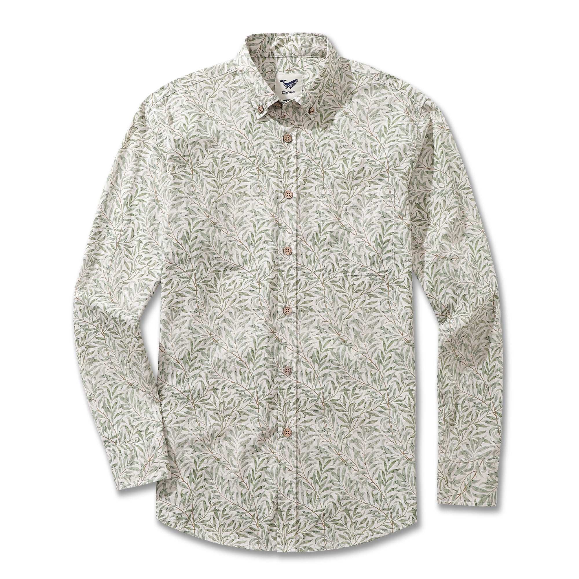 Camisa hawaiana para hombre Camisa Aloha de manga larga con botones de algodón Willow