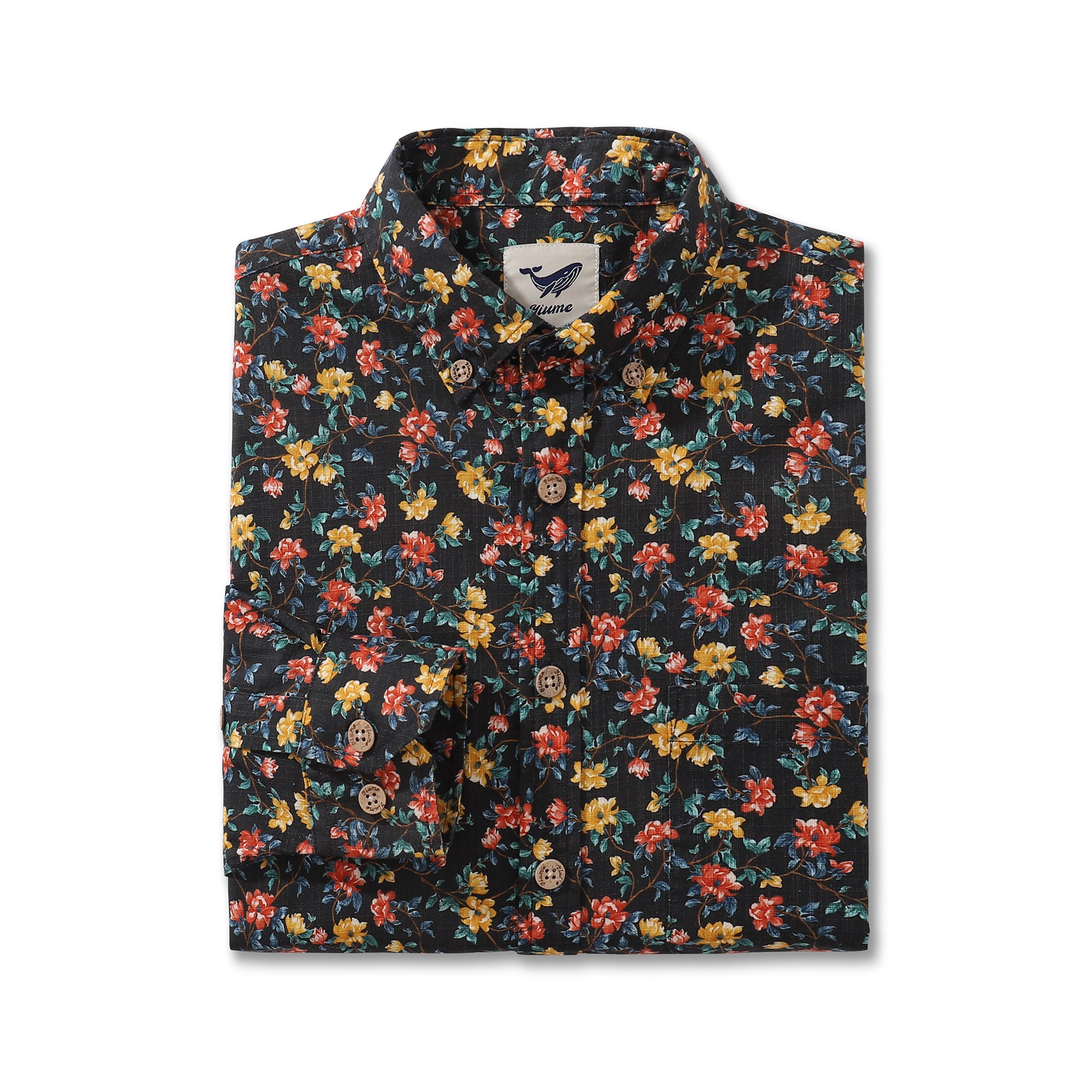 Camisa hawaiana para hombre Flores en la oscuridad Camisa Aloha de manga larga con botones de algodón
