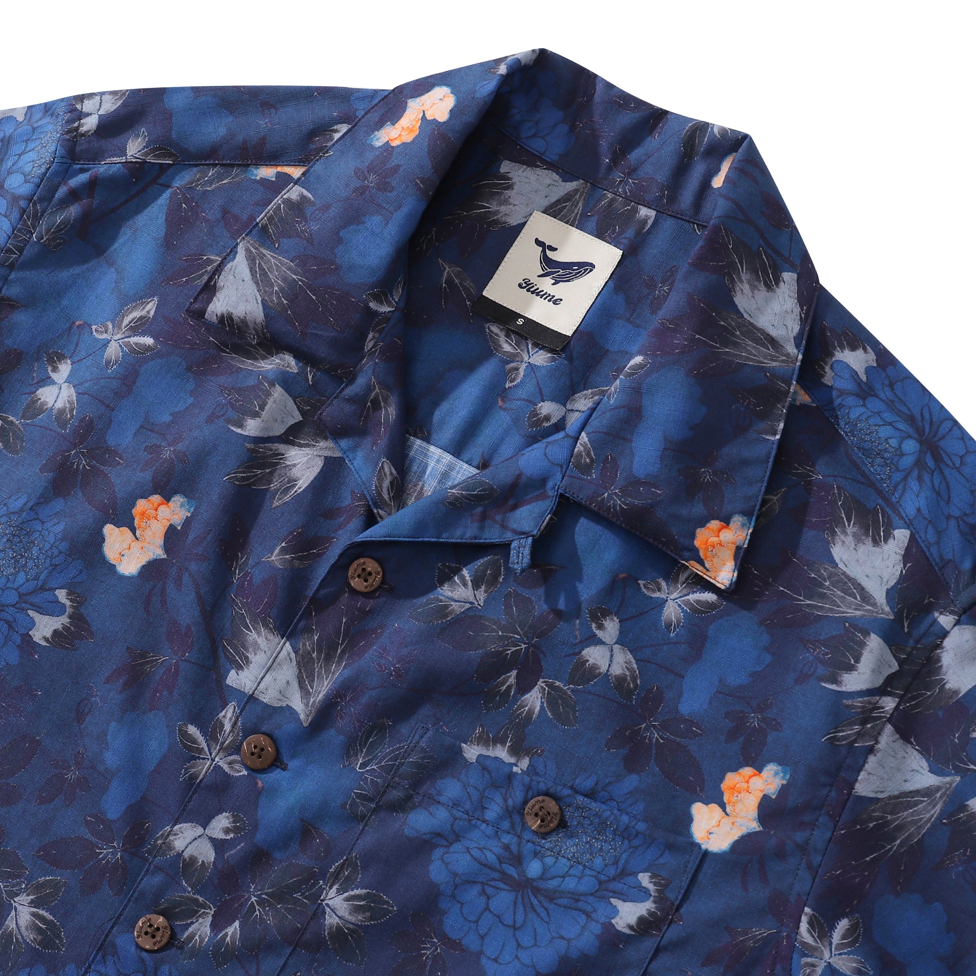Dark Blue Hawaiian Shirt For Men Peony Shirt Camp Collar 100% Cotton Shirt