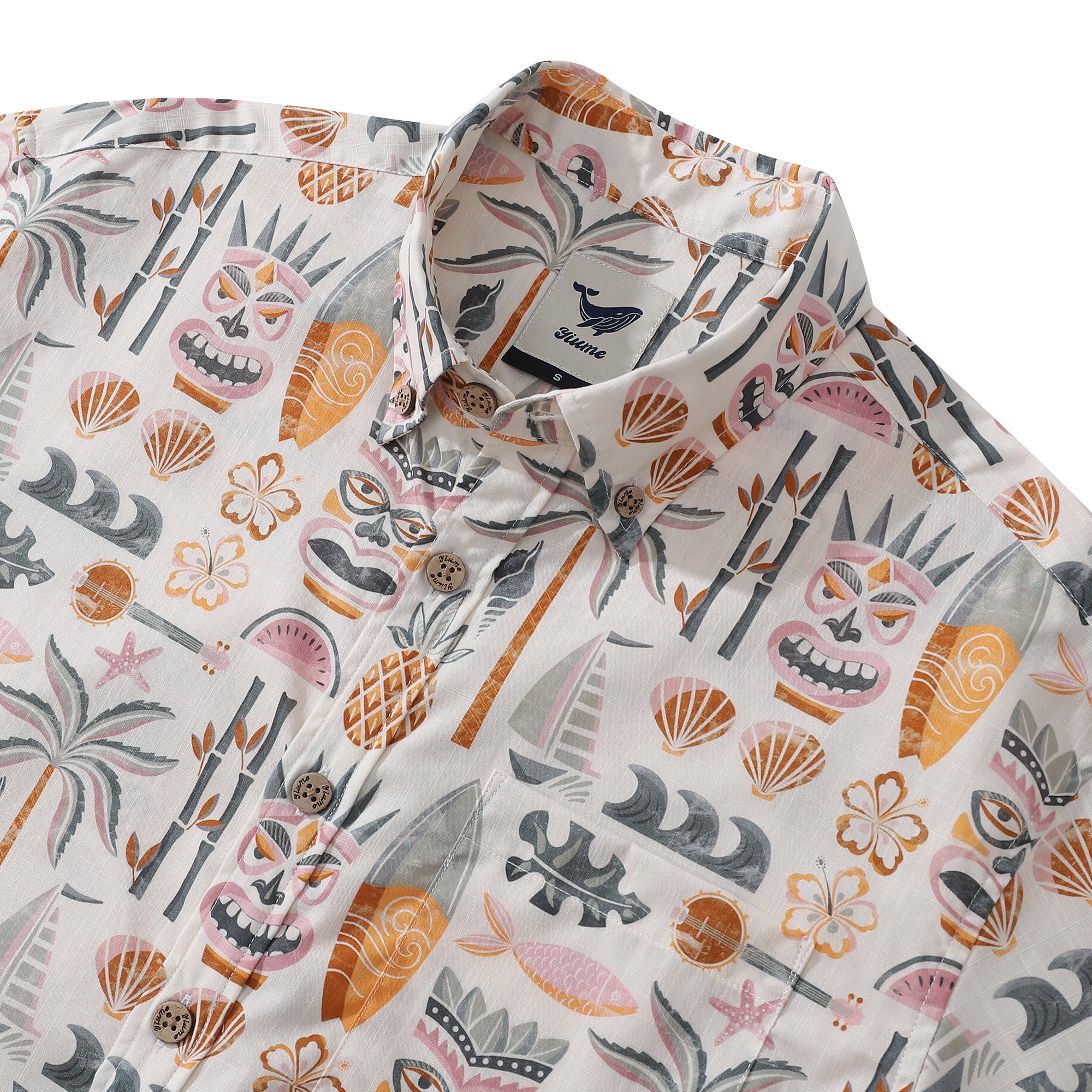 Hawaiian Shirt For Men Tiki Beach Button-down Shirt Short Sleeve 100% Cotton Shirt