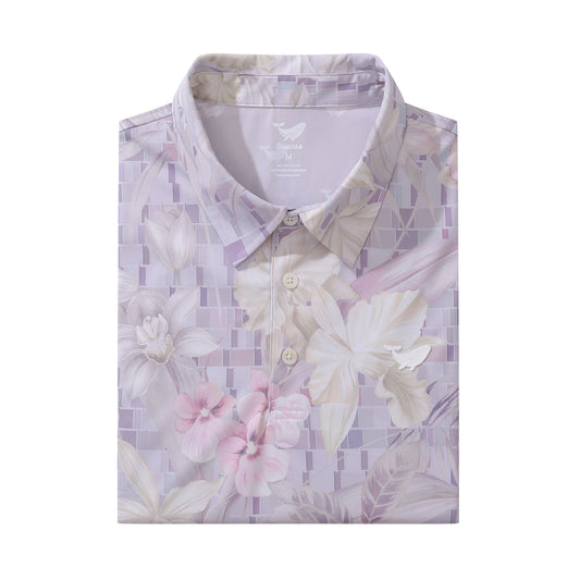 Men's Hawaiian Light Blue Floral Print Short Sleeve Polo Shirt