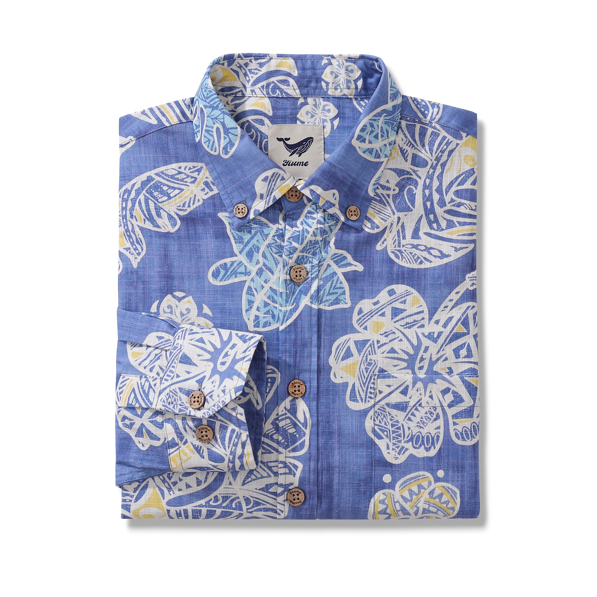 Long Sleeve Hawaiian Shirt For Men Native Hawaiian Plants Cotton Button-down Aloha Shirt