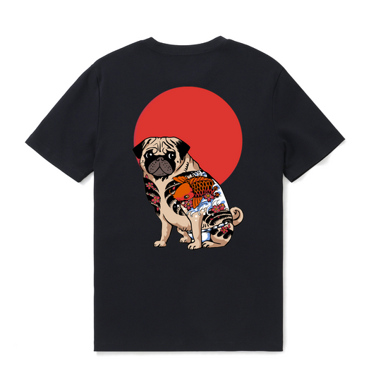 Camiseta hawaiana para hombre Bulldog francés Yakuza Tee Cuello redondo 100% algodón - NEGRO