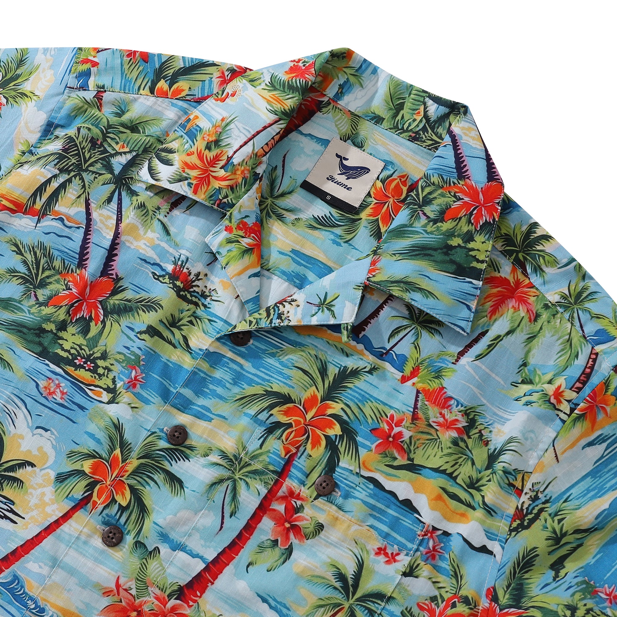Hawaiian Shirt For Men Summer Island Shirt Camp Collar 100% Cotton