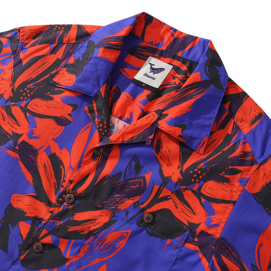 Tropical Hawaiian Shirt For Men Summer Short Sleeve Shirt Camp Collar 100% Cotton Shirt