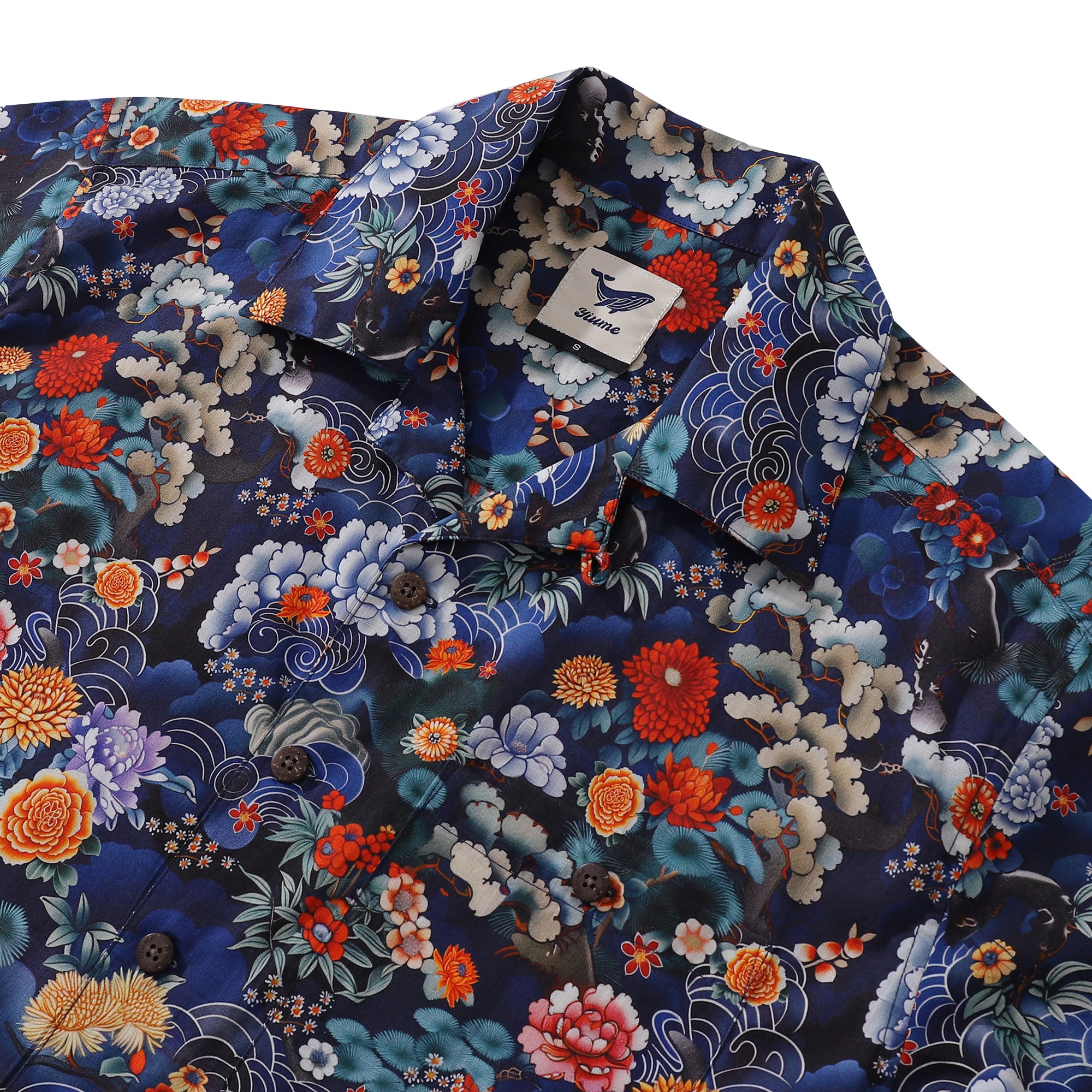 Ukiyo-e Hawaiian Shirt For Men Oriental Blossoms Shirt Camp Collar 100% Cotton