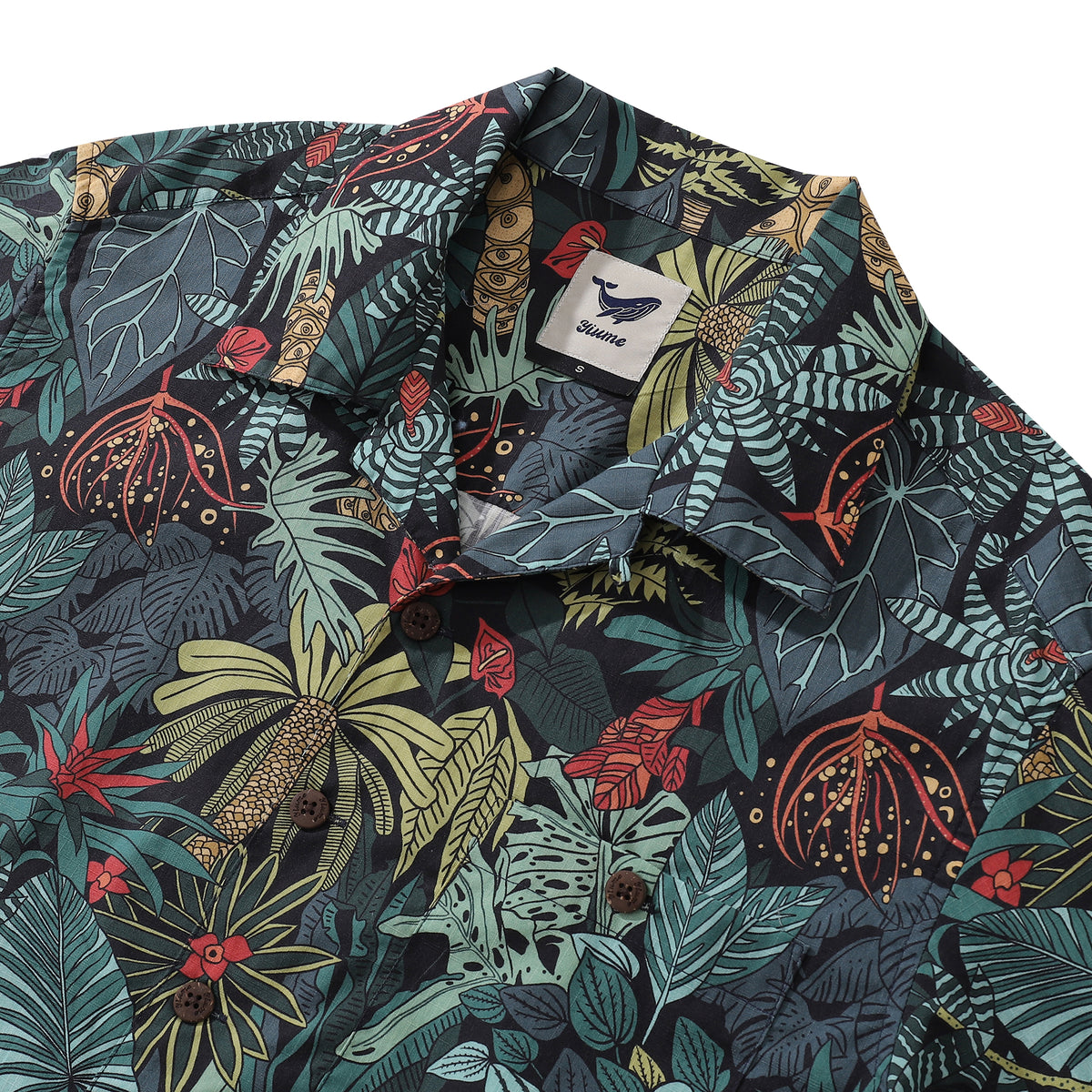 Hawaiian Shirt For Men Green Jungle Print Shirt Camp Collar 100% Cotto ...