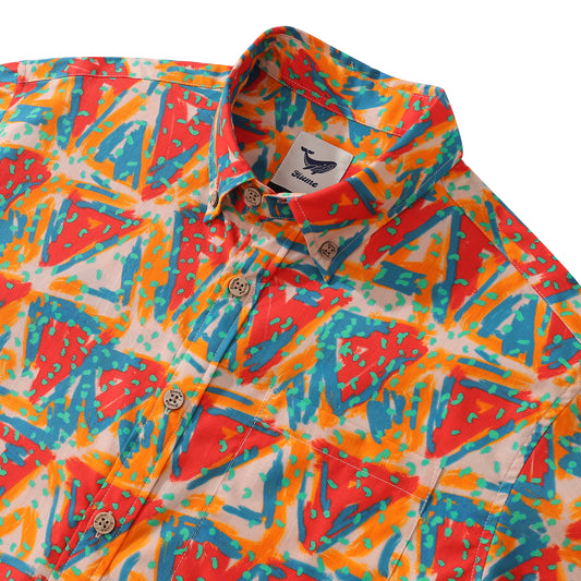 Hawaiian Shirt For Men Rainbow Geometry Button-down Shirt Short Sleeve 100% Cotton Shirt