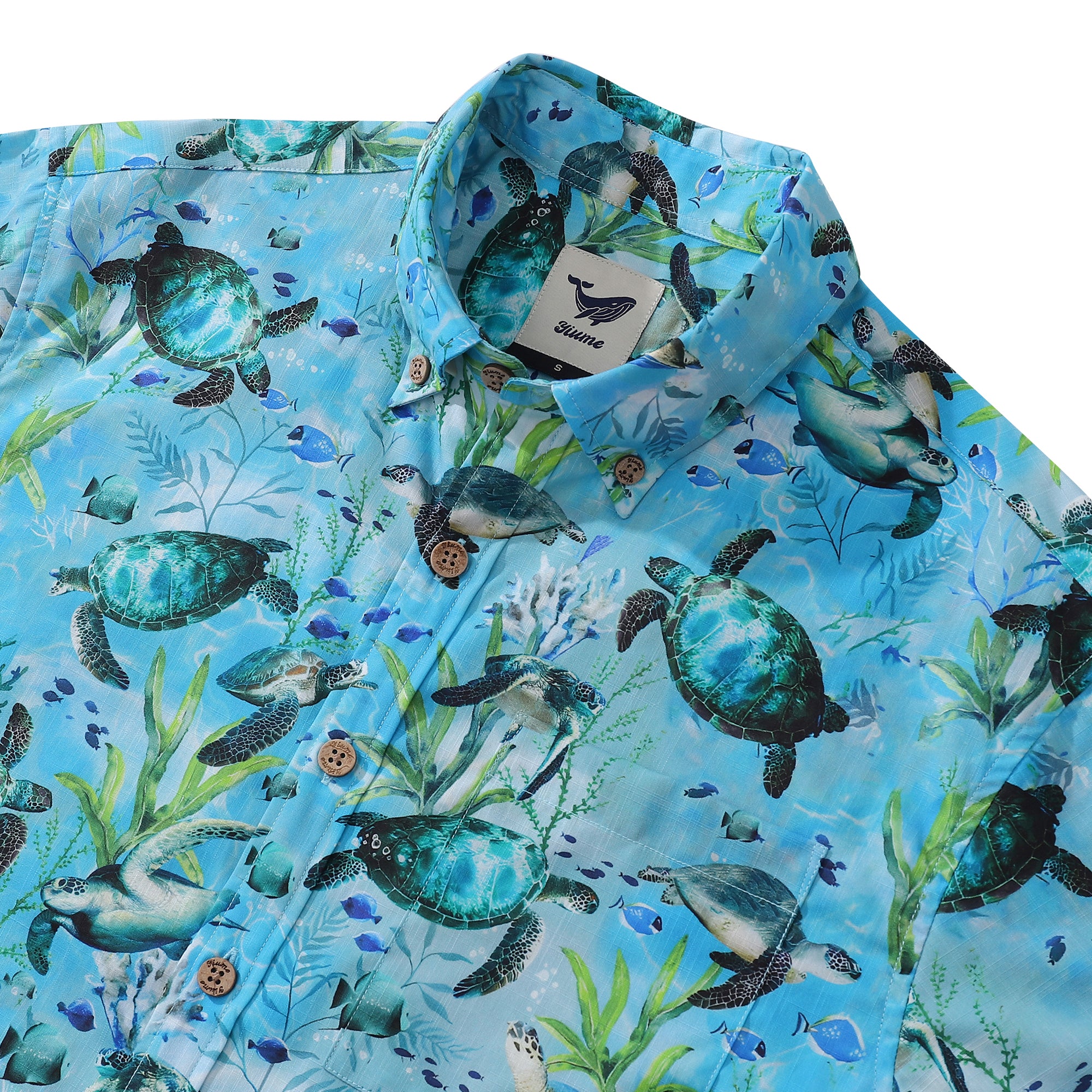 Blue Hawaiian Shirt For Men Short Sleeve Ocean Sonata Shirt Button-down Cotton Shirt