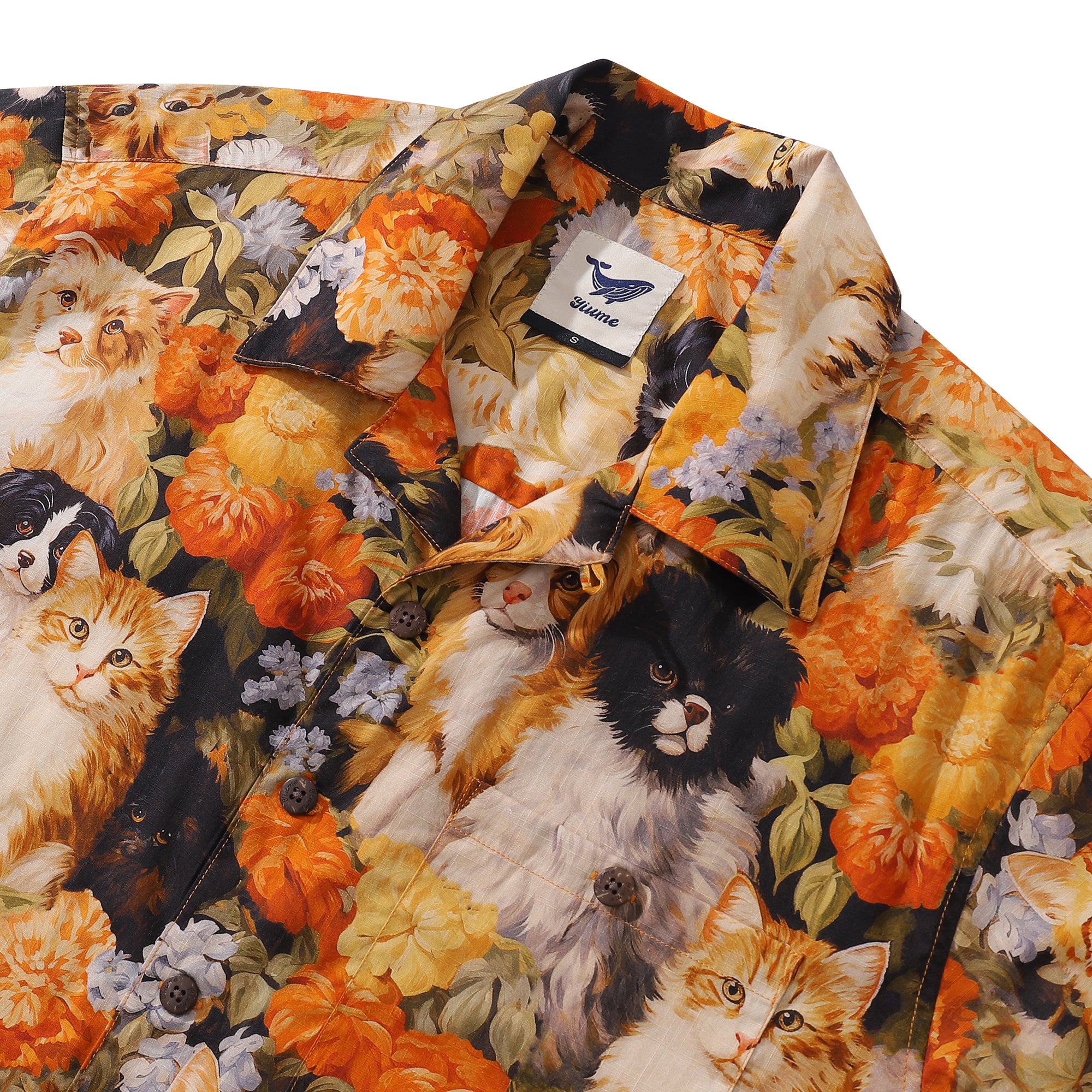 Hawaiian Shirt For Men Dog and Cat Shirt Camp Collar 100% Cotton