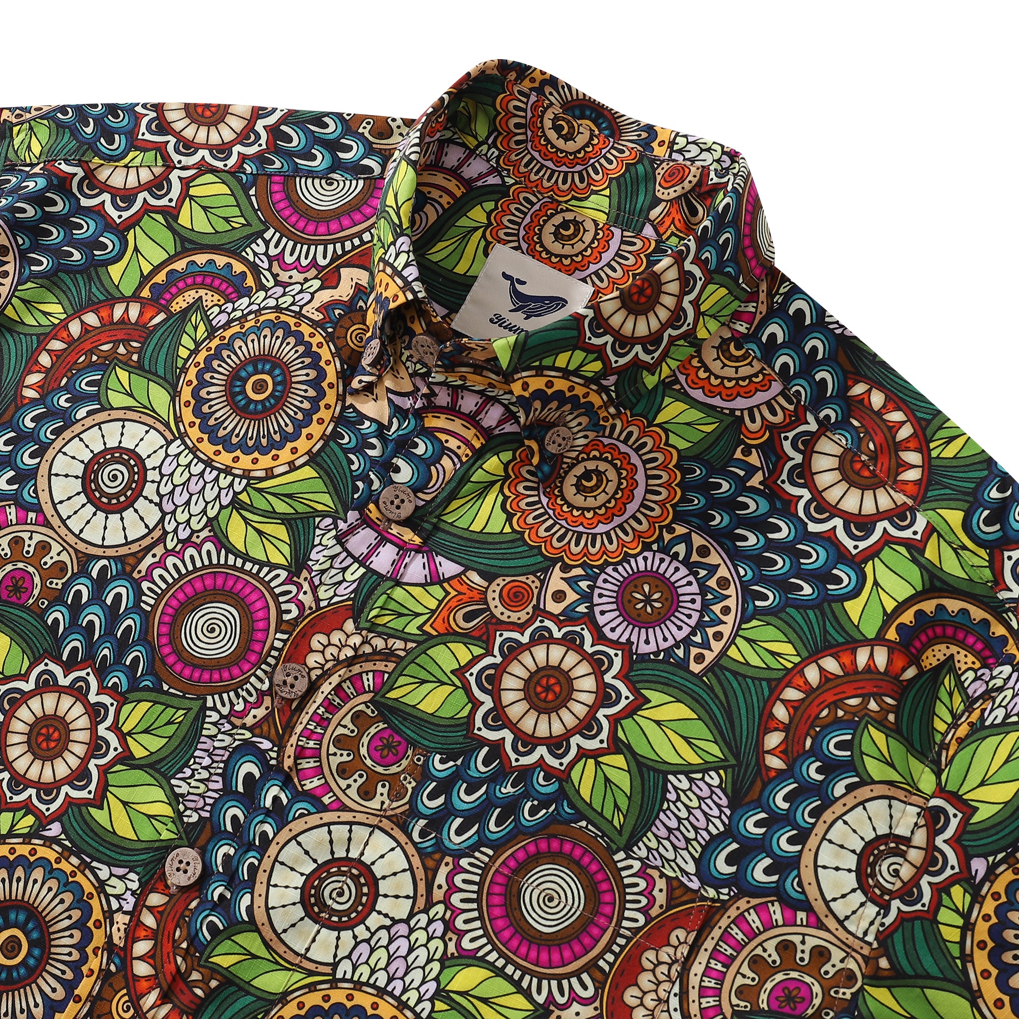 Hawaiian Shirt For Men Bohemian Florals Print Shirt Button-down Short Sleeve 100% Cotton Shirt