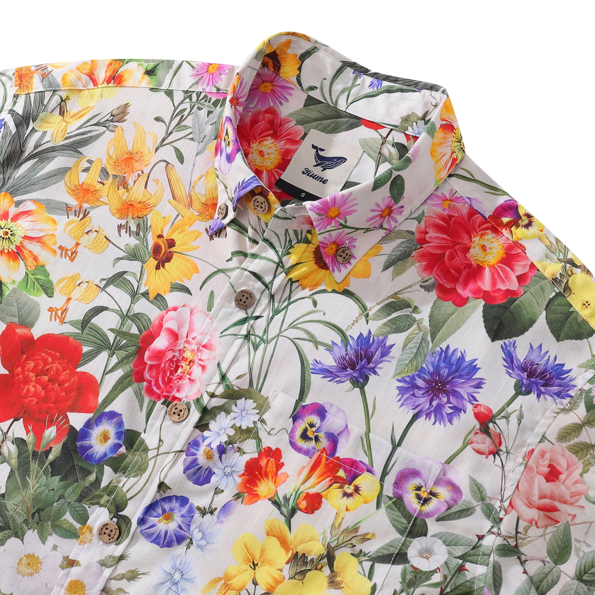 Floral Hawaiian Shirt For Men Colorful Button-down Shirt Short Sleeve 100% Cotton Shirt