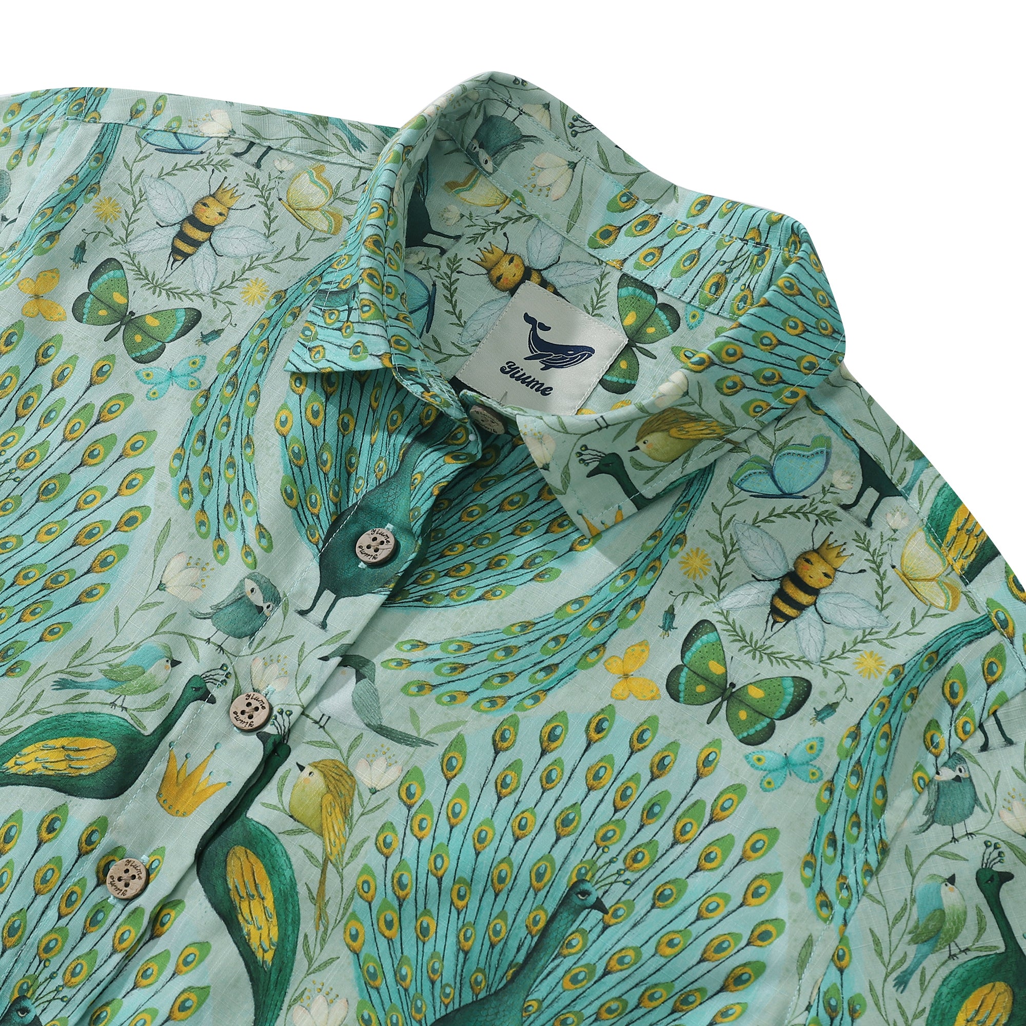 Women's Hawaiian Shirt Peacock By Maja Lindberg Cotton Button-up Short Sleeve