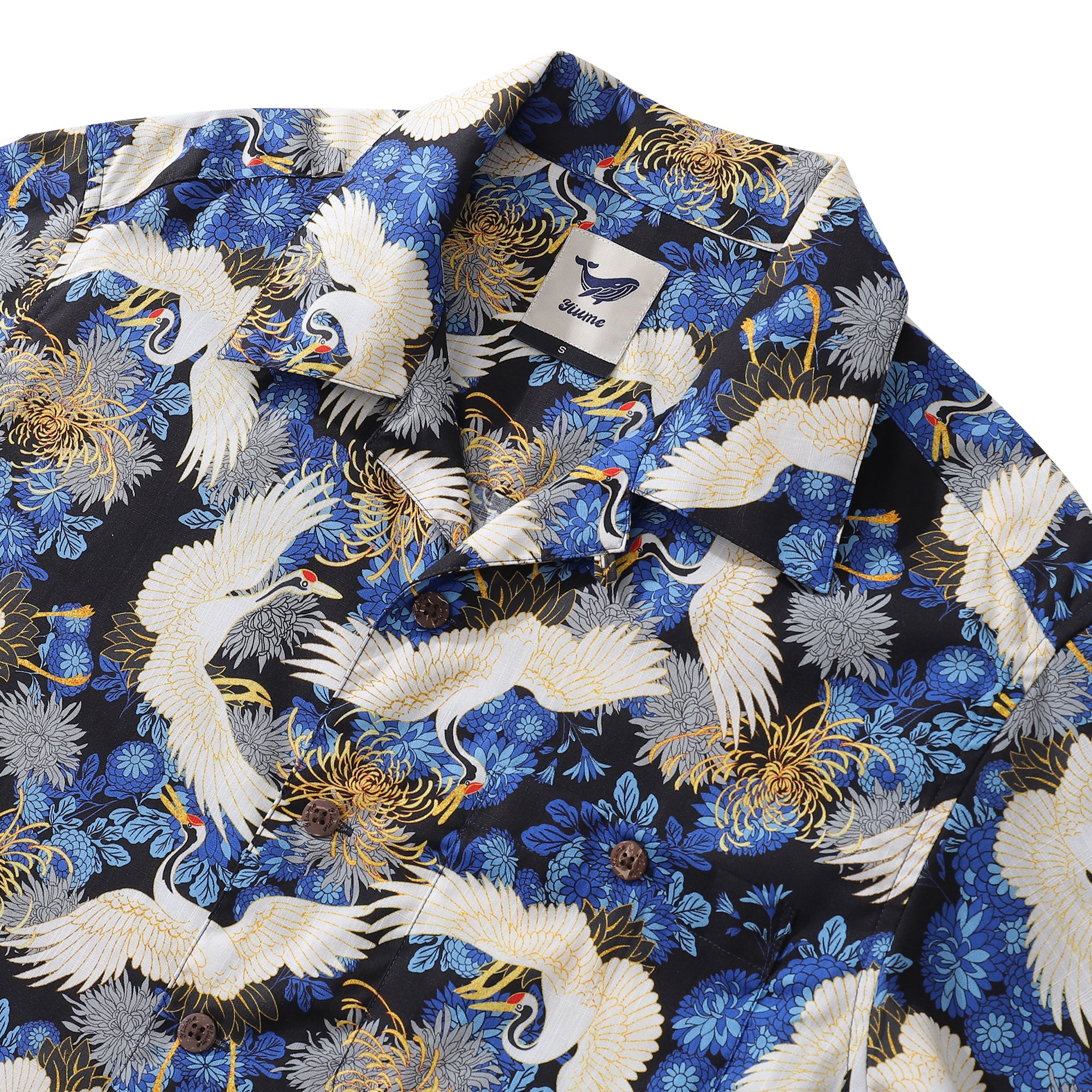 100% Cotton Hawaiian Shirt For Men Crane Camp Collar Shirt