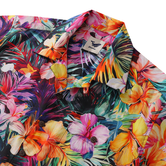 Hawaiian Shirt For Men Ardent Print Shirt Camp Collar 100% Cotton