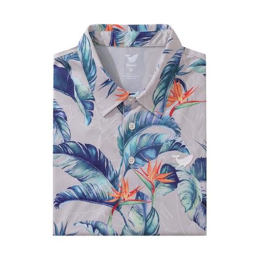 Men's Hawaiian Fantasy of the Paradise Bird Print Short Sleeve Polo Shirt