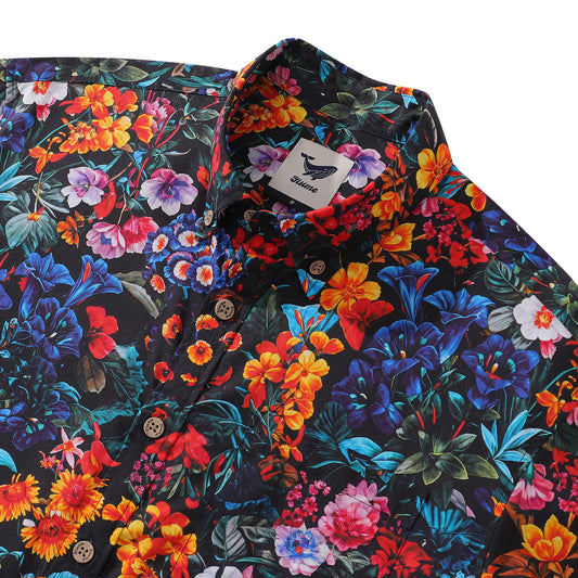 Mens Floral Hawaiian Shirt Tropical Button-down Short Sleeve 100% Cotton Shirt