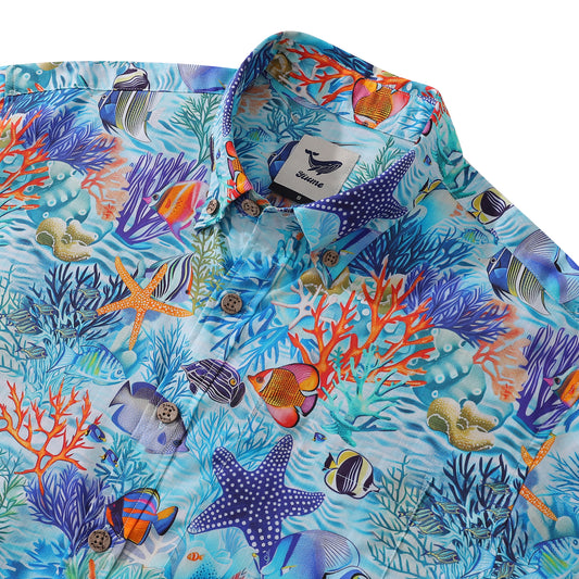Hawaiian Shirt For Men Underwater Wonderland Button-down Shirt Short Sleeve 100% Cotton Shirt