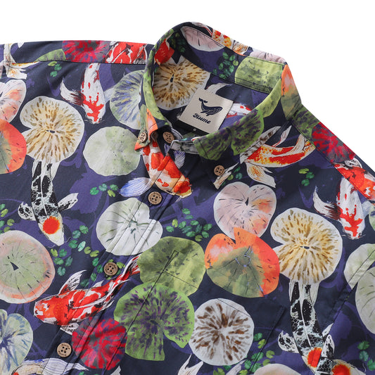 Hawaiian Shirt For Men Koi Carp Pond Shirt Short Sleeve Button-down Shirt 100% Cotton Shirt