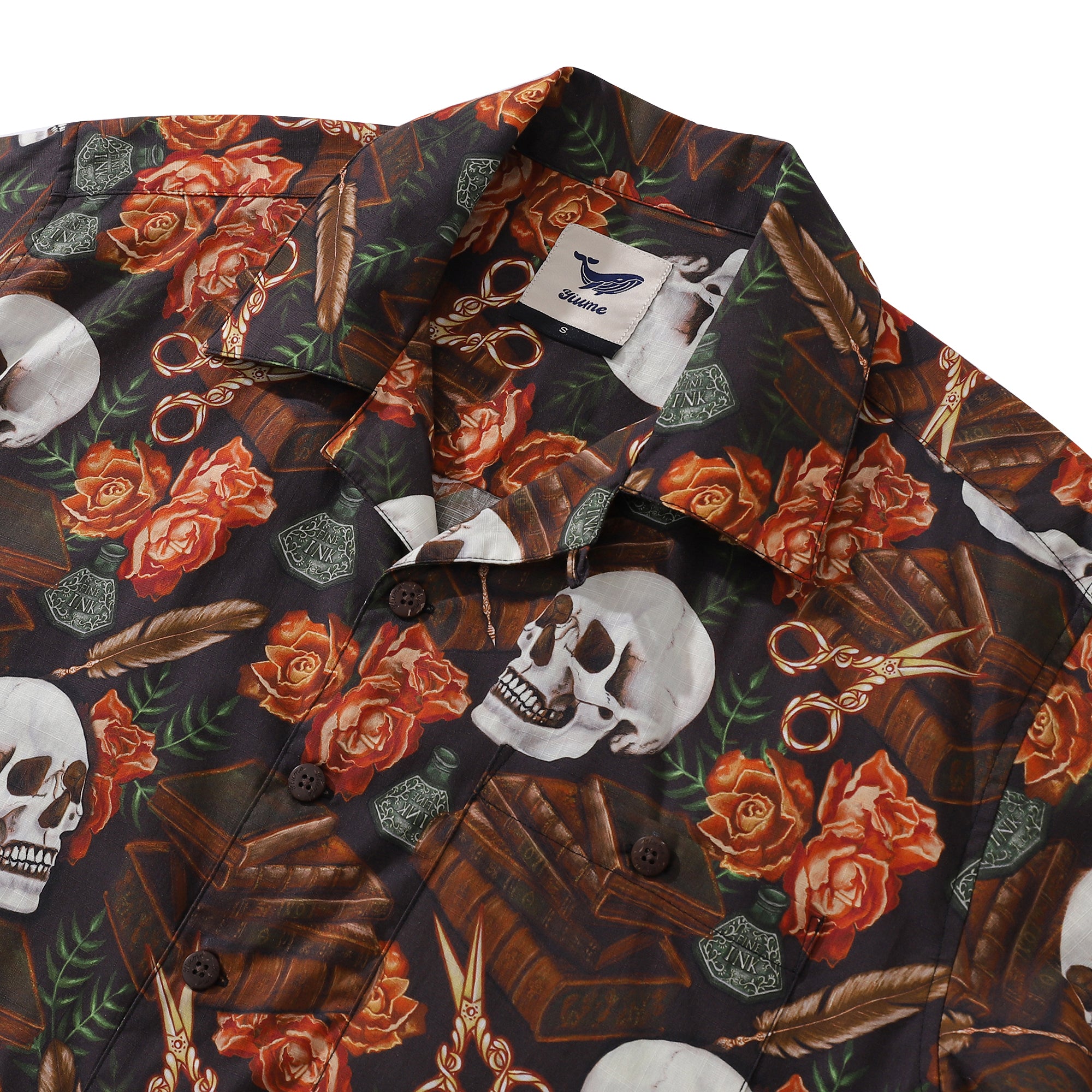Hawaiihemd für Herren Dark Academia von Luova Flow Hemd mit Camp-Kragen, 100 % Baumwolle