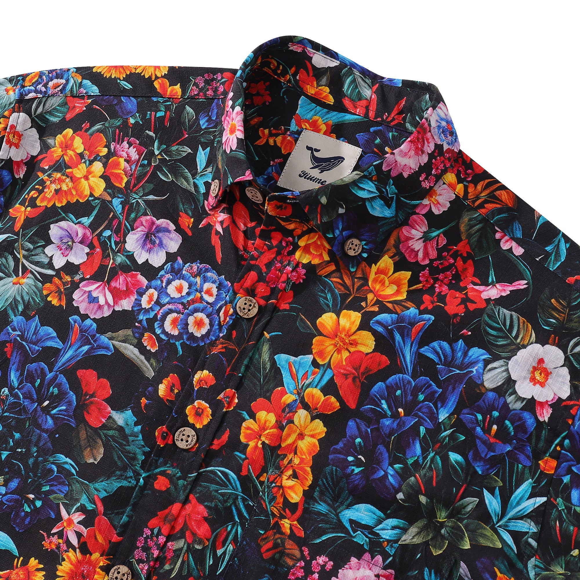 Long Sleeve Hawaiian Shirt For Men Colorful Garden Cotton Button-down Aloha Shirt