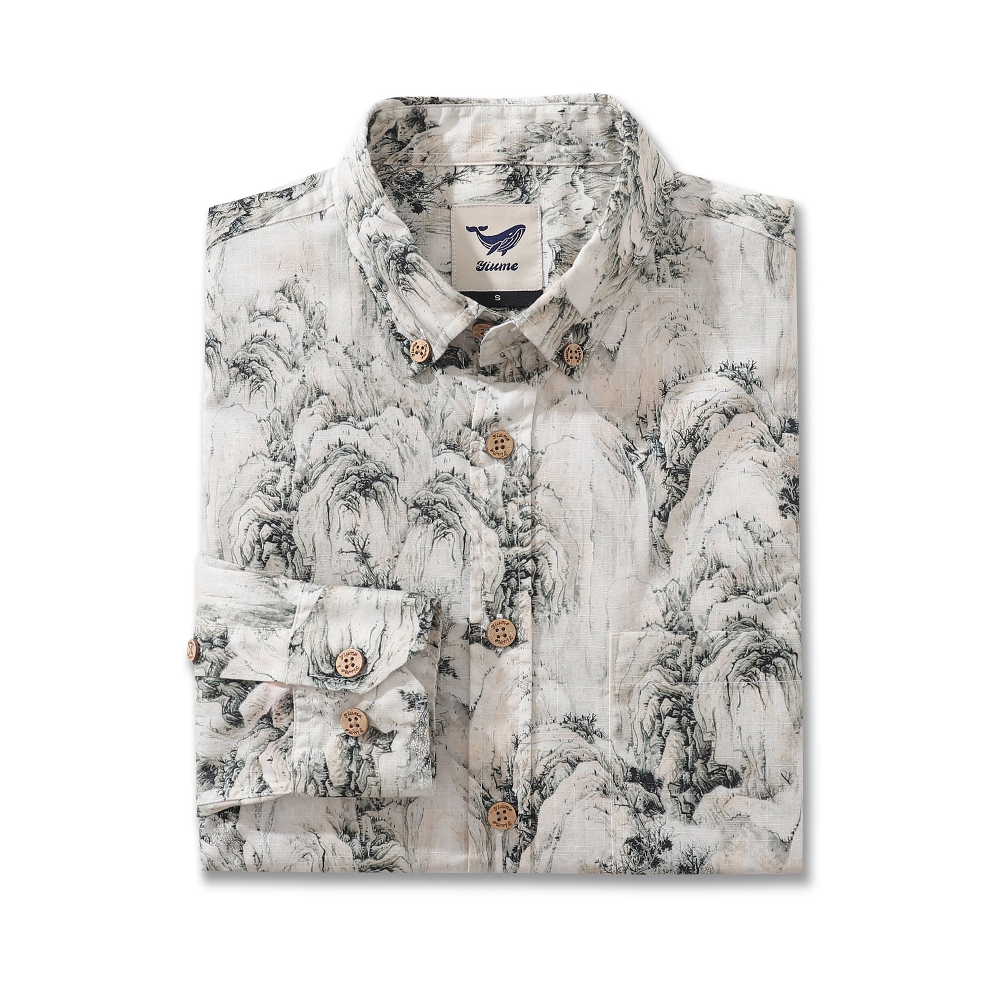 Men's Hawaiian Shirt Enchanting Mountain Landscape Cotton Button-down Long Sleeve Aloha Shirt