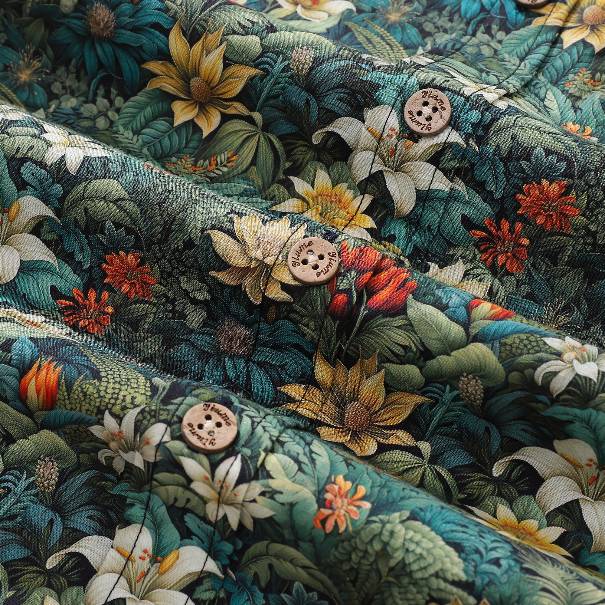 Camisa Hawaiana para Hombre Verde de Algodón con Botones de Manga Corta Aloha