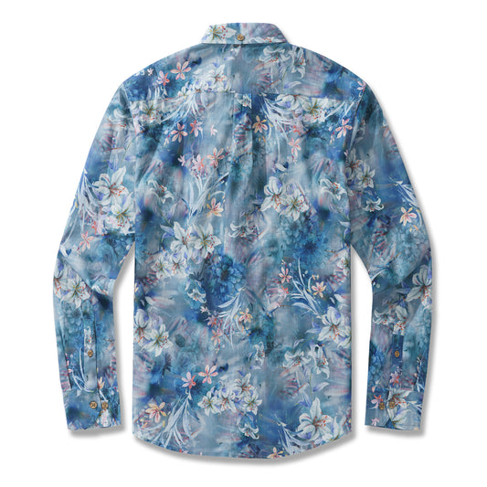 Cloud Floral Whispers 100% Cotton Men's Aloha Hawaiian Long Sleeve Button-down Shirt customized