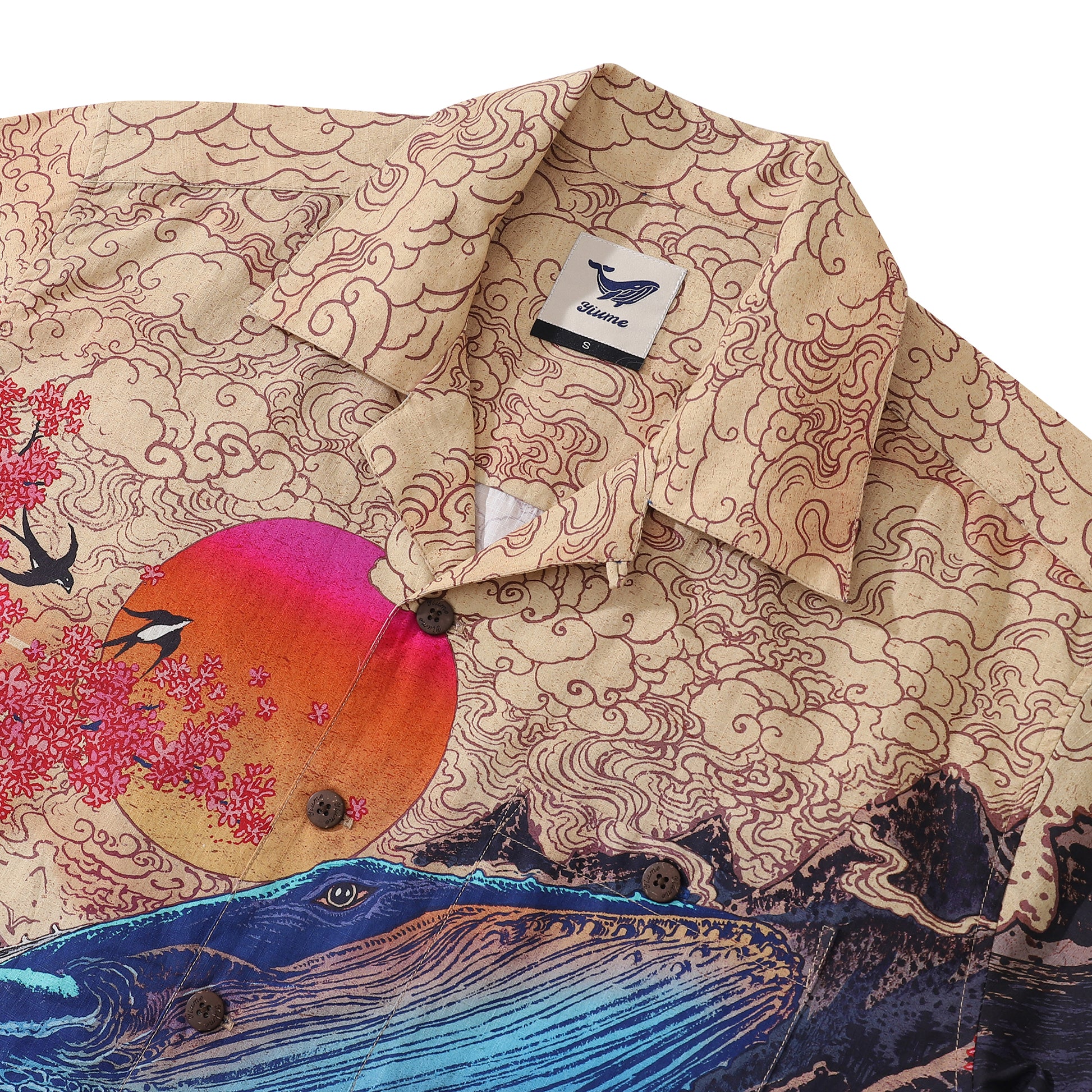 100% Cotton Hawaiian Shirt For Men Ukiyo-e NO6 By RLoN Camp Collar Aloha Shirt