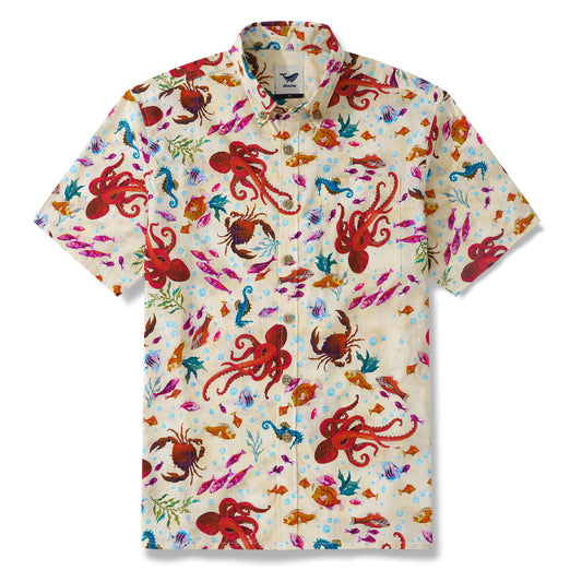 Hawaiian Shirt For Men Marine Ecology Button-down Shirt Short Sleeve 100% Cotton Shirt