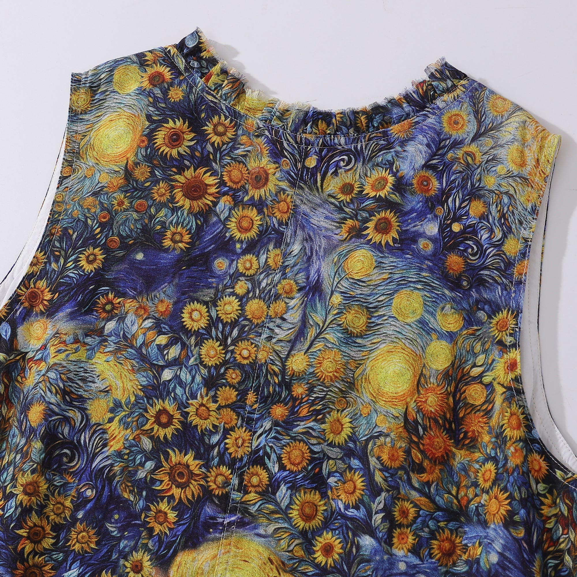 Hawaiian Dress For Women Beach Vacation Dress Van Gogh Sunflower V-Neck Dress