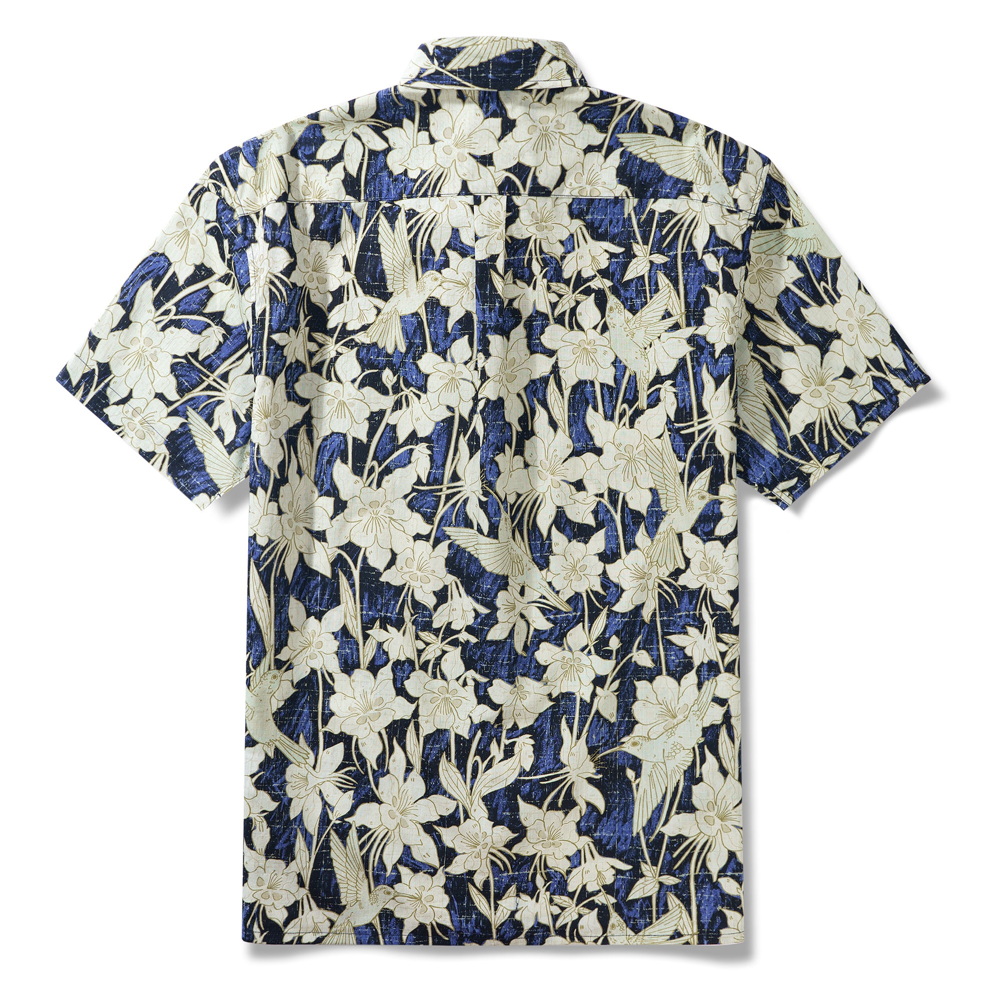 Men's 100% Cotton Shirt Short Sleeve Blue Button-down Hawaiian Shirt Hummingbird Spirit Aloha Shirt