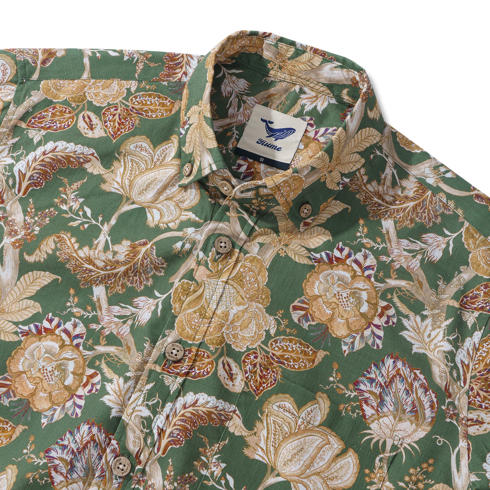 Hawaiian Blossom Charm By GND Art Studio Shirt 100% Cotton Men's Aloha Hawaiian Long Sleeve Button-down Shirt