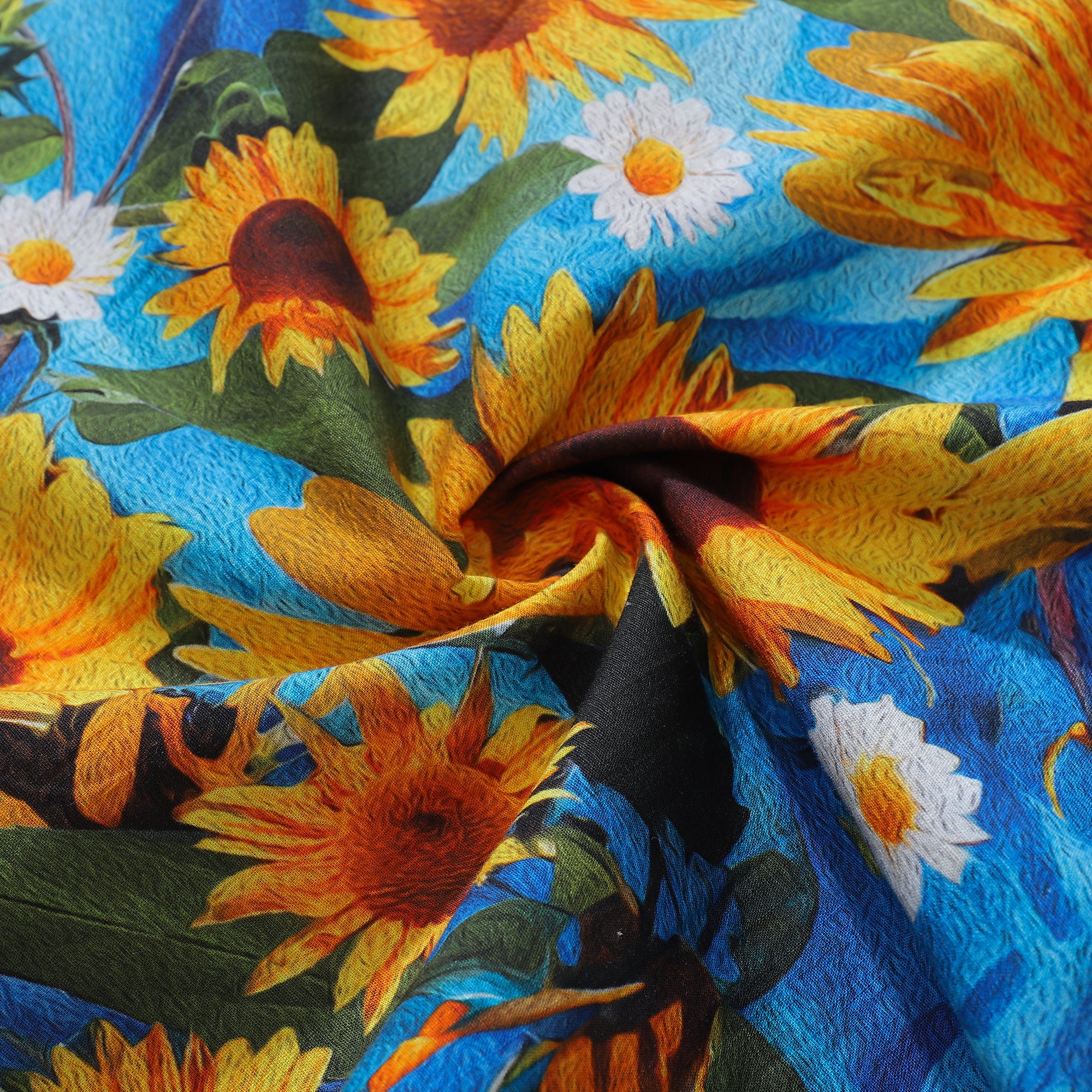 100% Cotton Hawaiian Shirt For Men Sunflowers Growing Wild Camp Collar Shirt