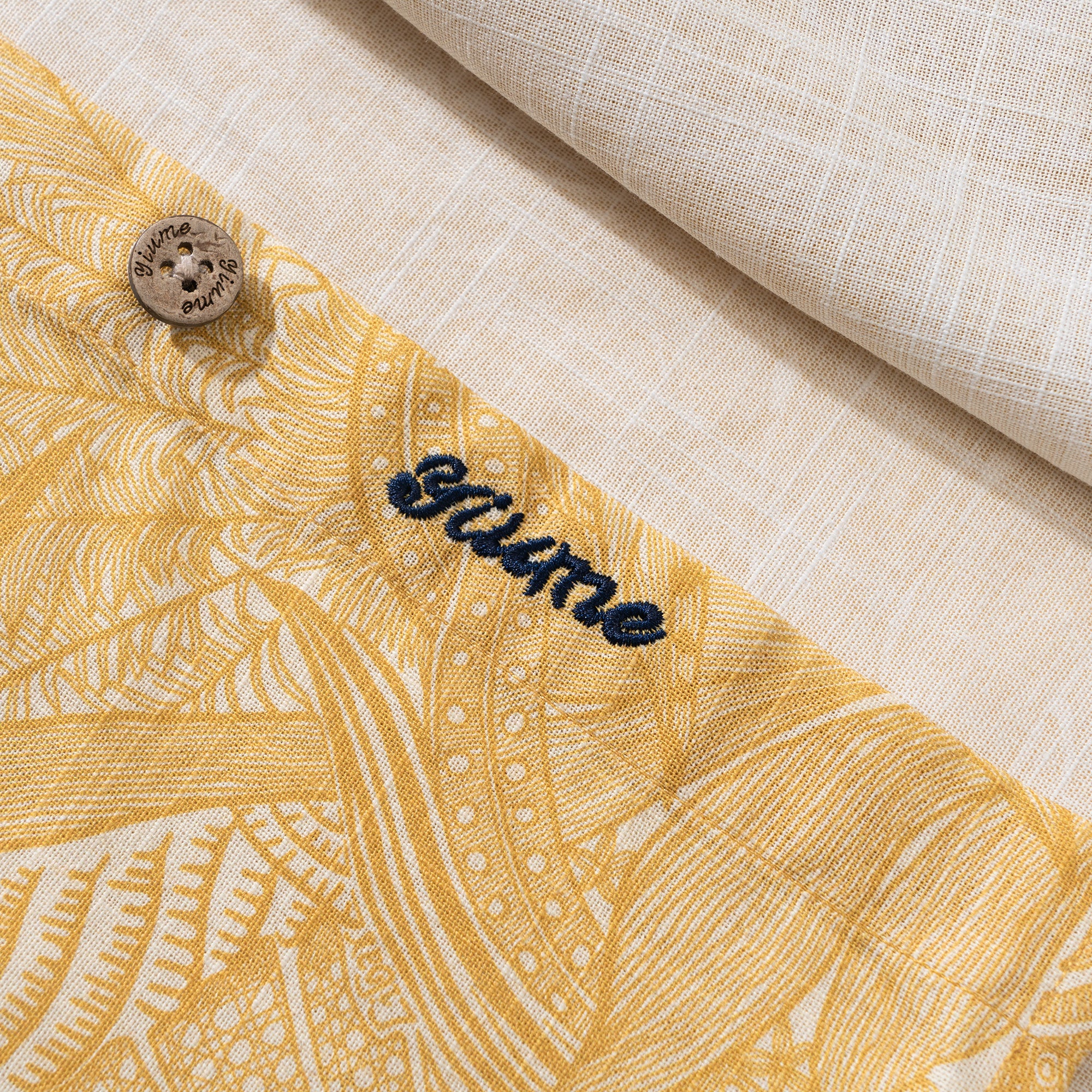 Tropical Golden Feather Dream 100% Cotton Men's Long Sleeve Button-down Shirt Aloha Hawaiian