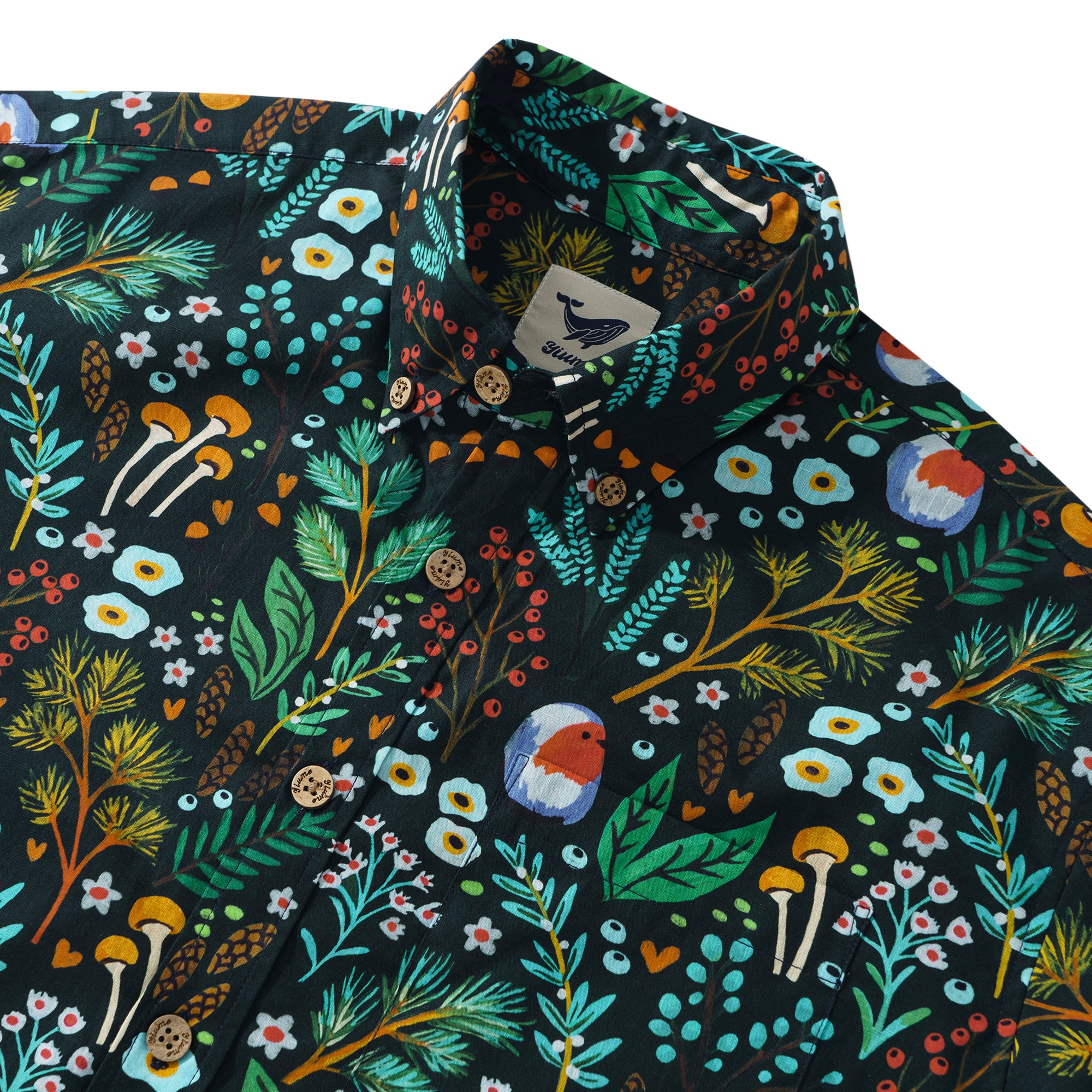 Woodland Walk By Shelley Aldrich 100% Cotton Men's Aloha Hawaiian Short Sleeve Button-down Shirt