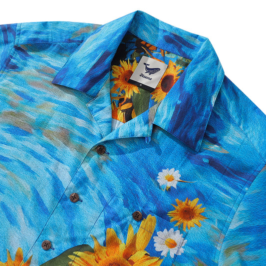 100% Cotton Hawaiian Shirt For Men Sunflowers Growing Wild Camp Collar Shirt