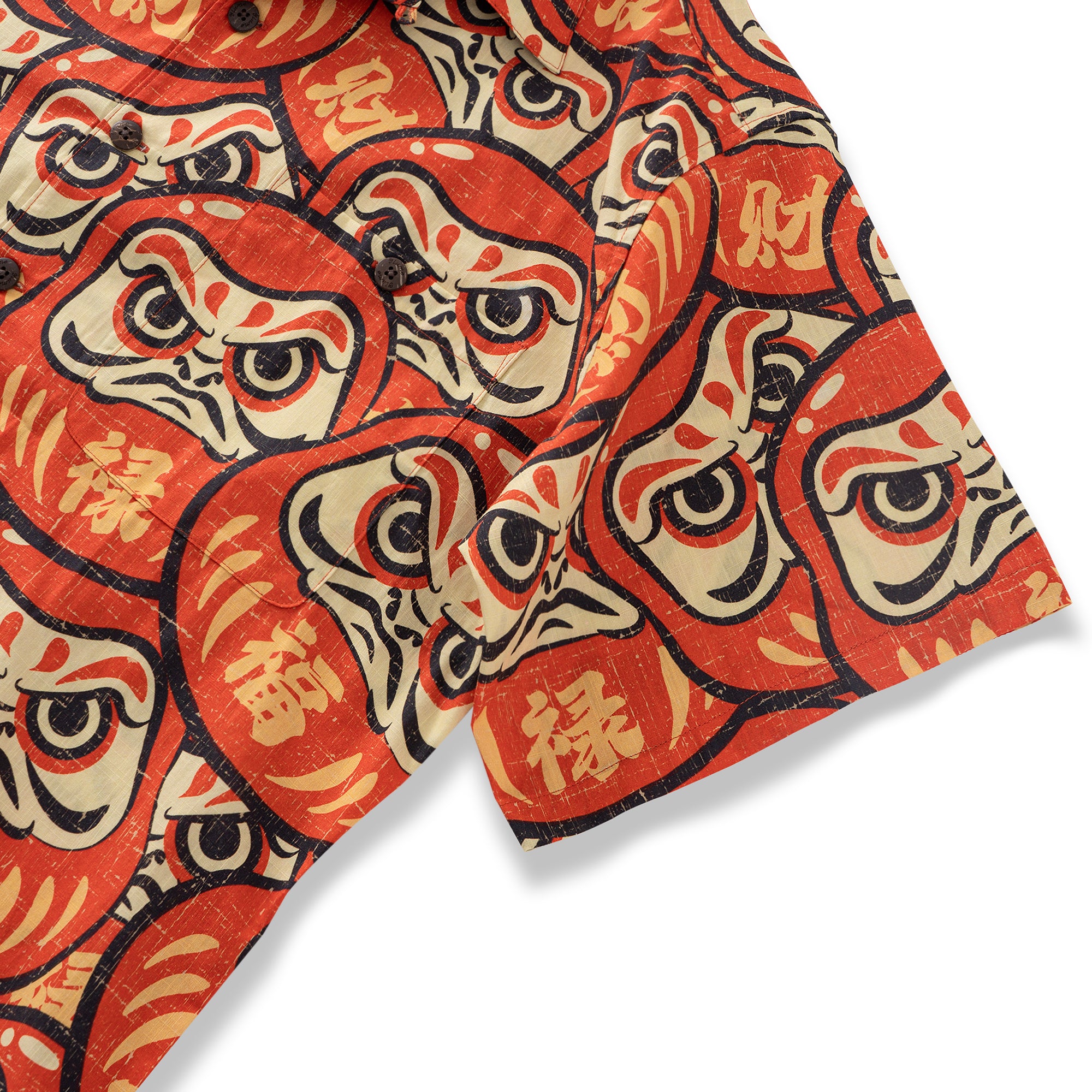 100% Cotton Hawaiian Shirt For Men Japanese Daruma Doll Camp Collar Shirt