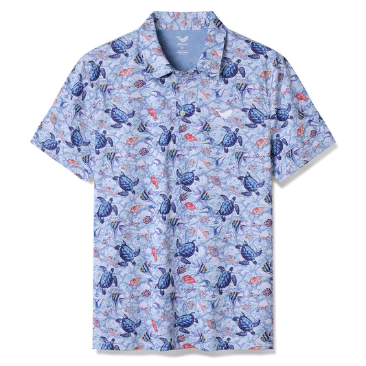 Men's Hawaiian A Sea Turtle's Odyssey Print Short Sleeve Polo Shirt
