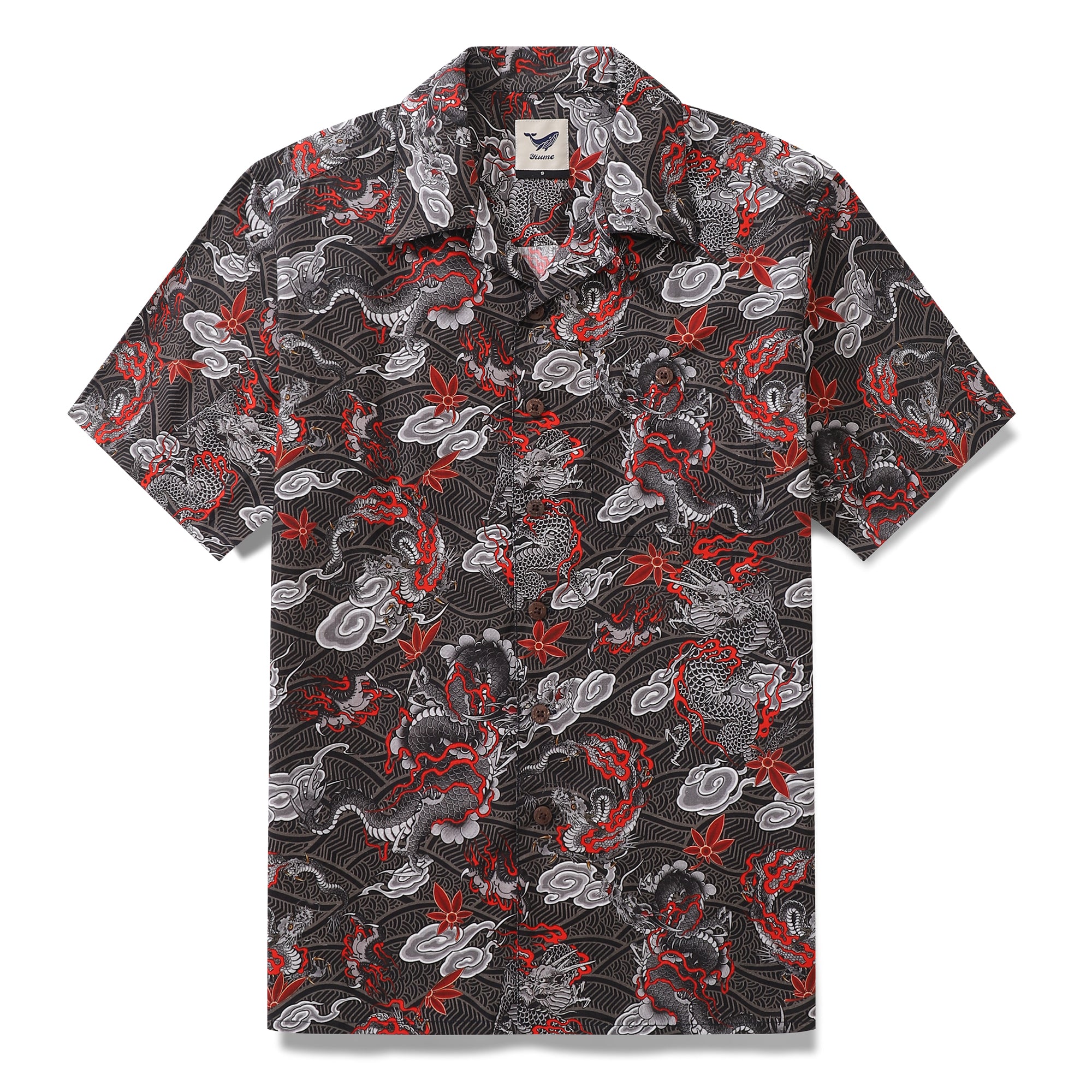 Camisa hawaiana para hombre Camisa Aloha de manga corta con cuello de campamento de algodón con estampado de vuelo del dragón