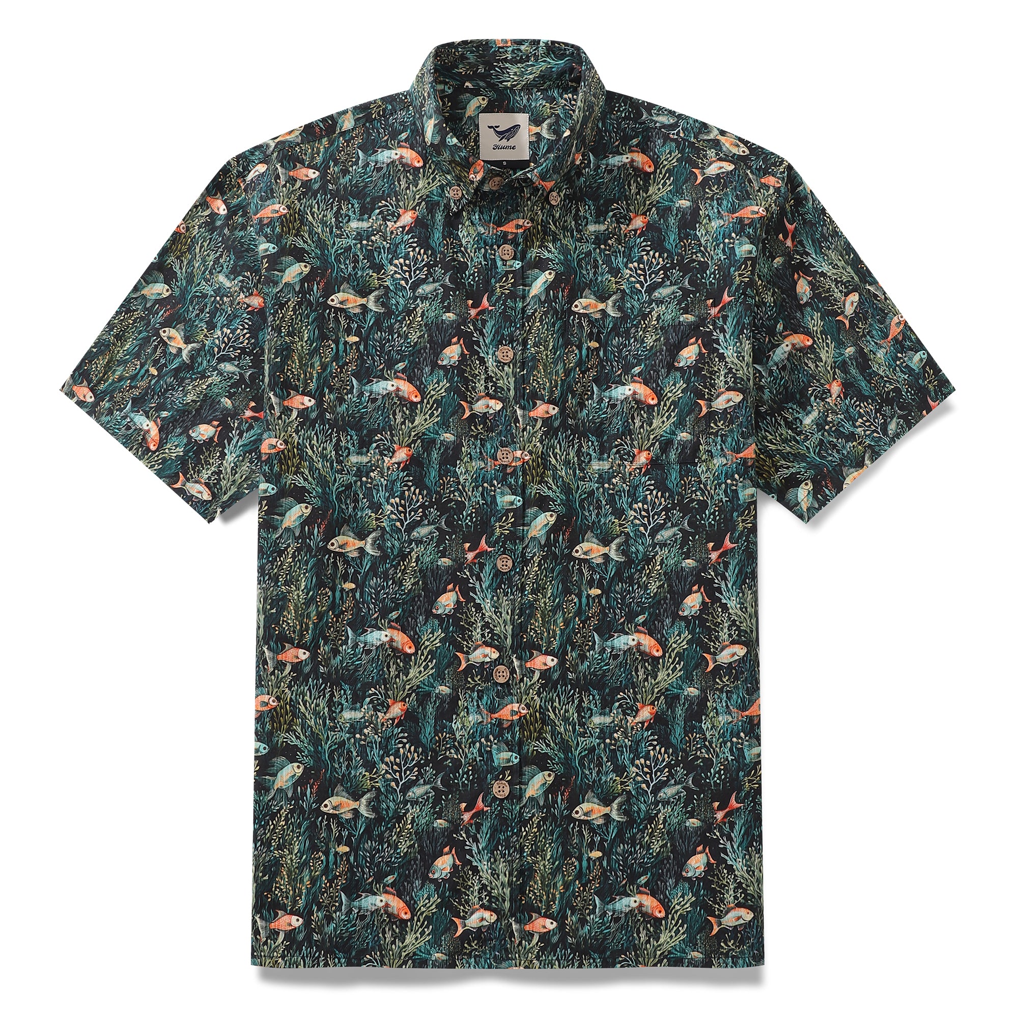 Herren-Hawaiihemd „Under the Sea“-Print aus Baumwolle mit Button-Down-Kurzärmeln und Aloha-Hemd
