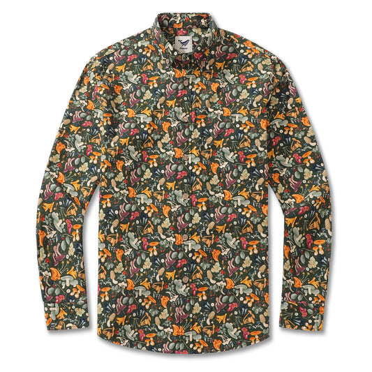 Camicia hawaiana da uomo Camicia Aloha a maniche lunghe floreale abbottonata in cotone Forest Edibles