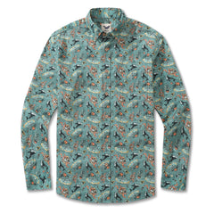 Camisa hawaiana para hombre Patrón de espacio marino de Loinda Flow Camisa Aloha de manga larga con botones de algodón