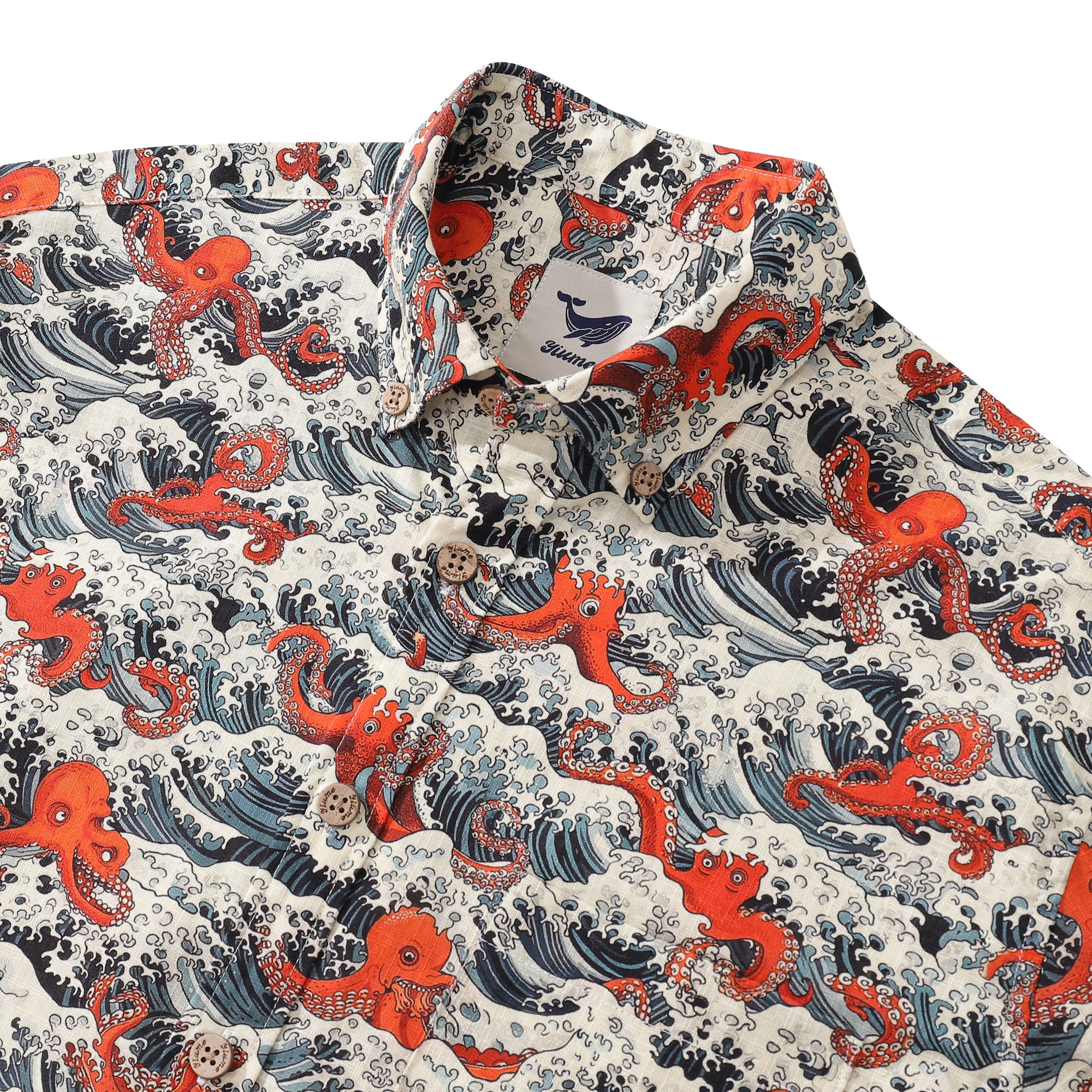 Long Sleeve Hawaiian Shirt For Men Octopus Carnival Cotton Button-down Aloha Shirt