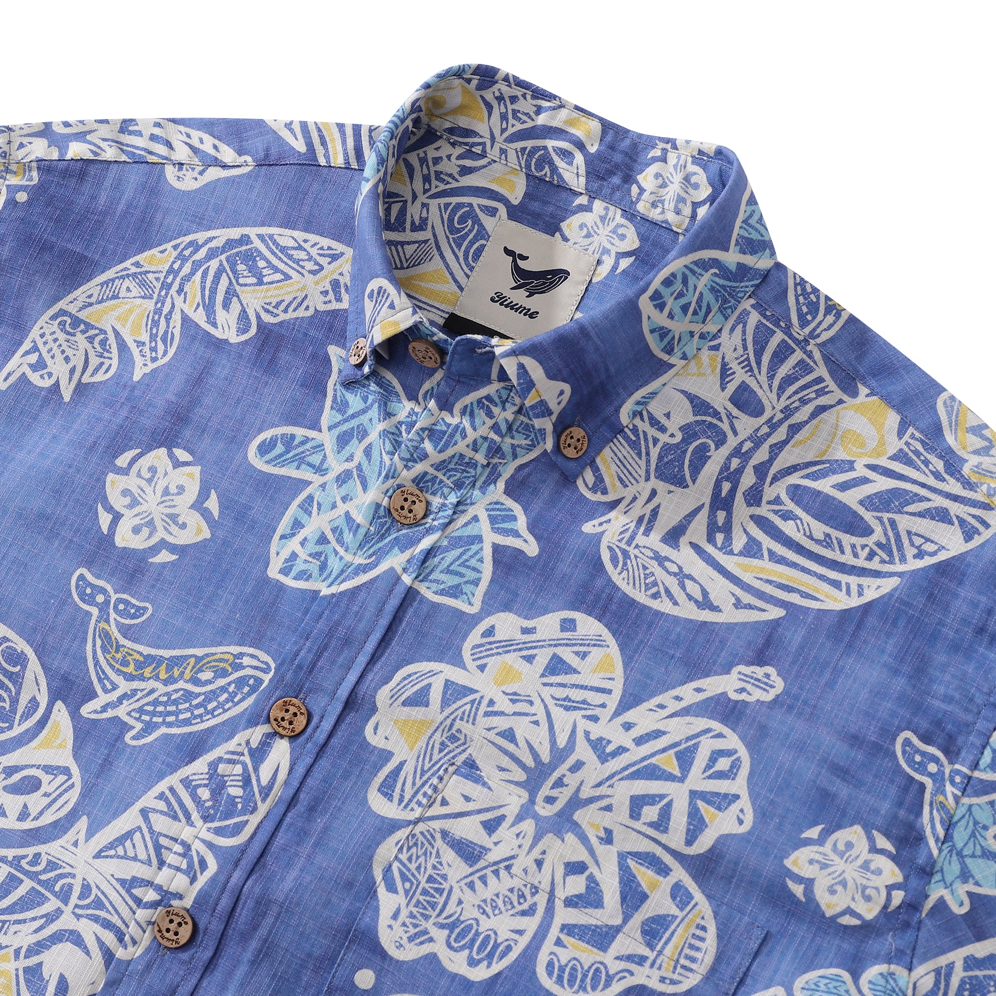 Long Sleeve Hawaiian Shirt For Men Native Hawaiian Plants Cotton Button-down Aloha Shirt