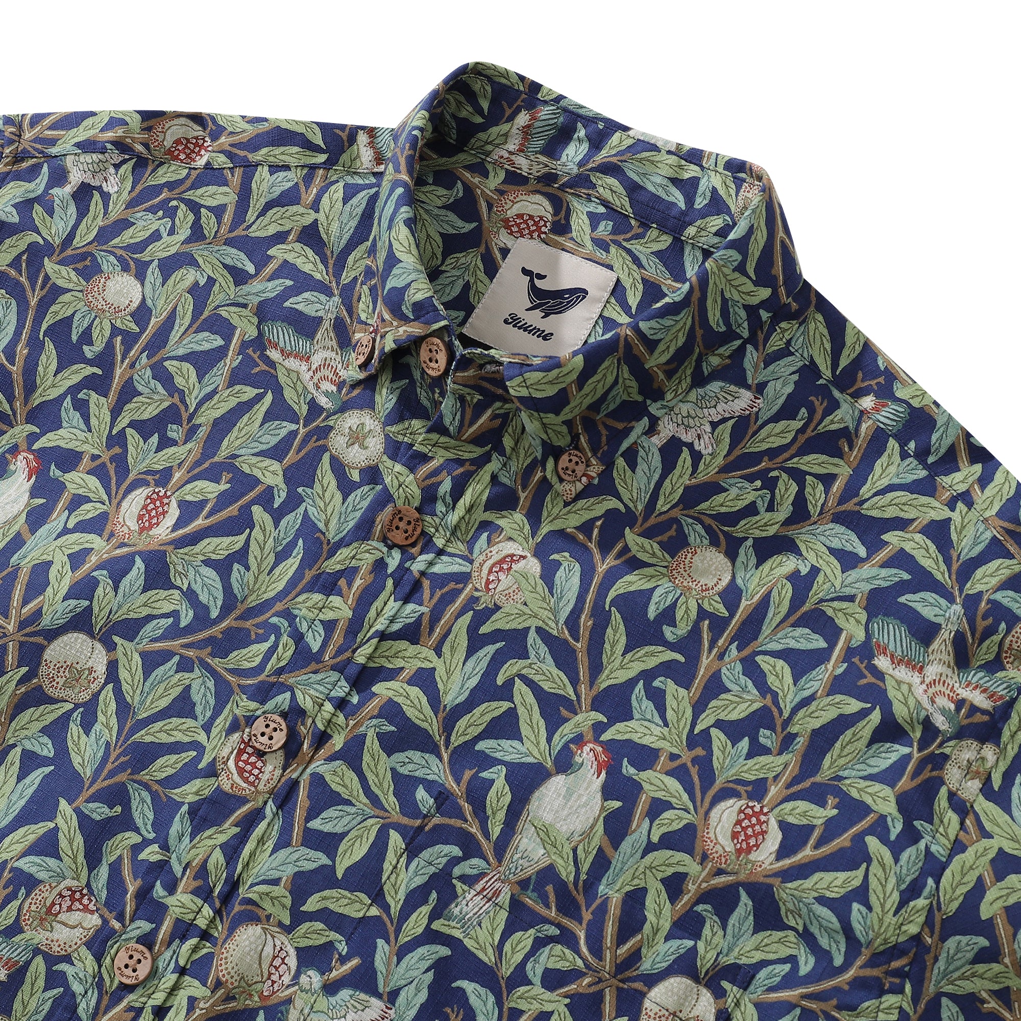 Men's Hawaiian Shirt Birds and Pomegranates Cotton Button-down Long Sleeve Aloha Shirt