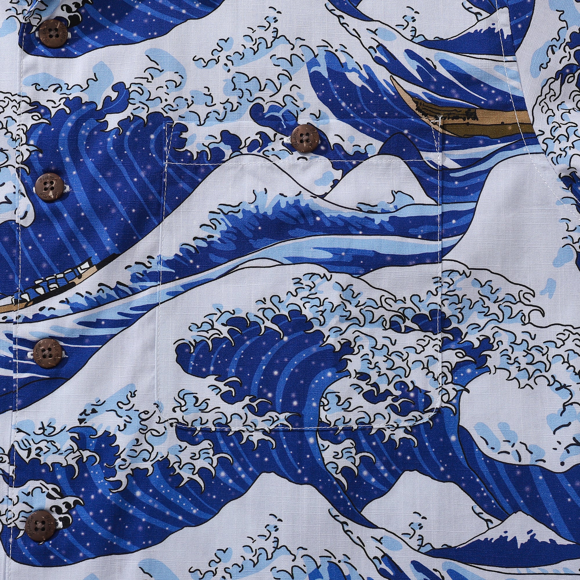Camisa hawaiana para hombre, camisa con estampado japonés de olas del océano, cuello de campamento, 100% algodón